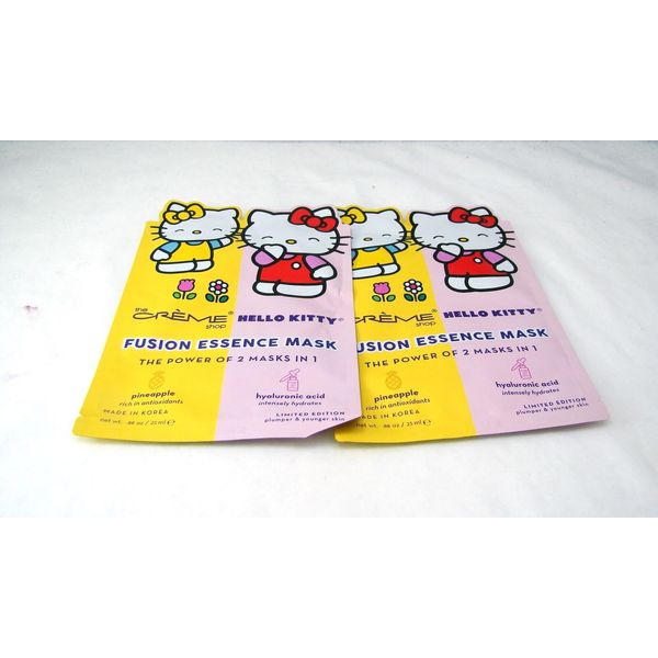 Creme Shop HELLO KITTY Pineapple & Hyaluronic Acid 2 Fusion Essence Masks NEW