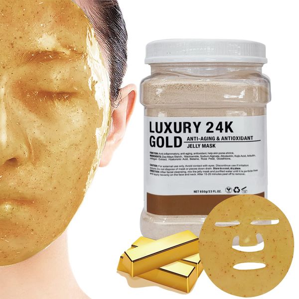 POZTL Jelly Mask Powder for Facials, 24K Gold Anti Aging Jelly Face Mask, Professional Peel Off Hydro Face Mask Powder for Fight Fine Lines, Dullness & Uneven Skin Tone, DIY SPA 23 FL OZ