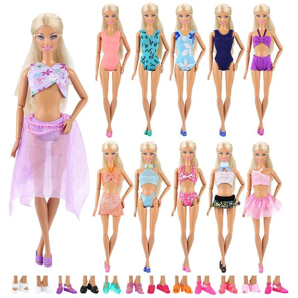 BARWA 5 Sets Swimwear Swimsuit Beach Bikini Bathing Clothes with Shoes for 11.5 Inch Doll