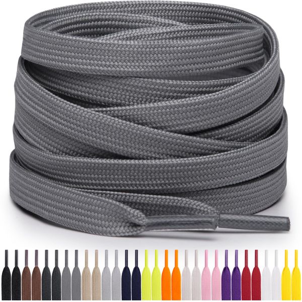 Miscly Flat Shoe Laces for Sneakers, Multiple Lengths and Colors Available (Grey, 45″ (114 CM))