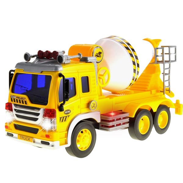 PowerTRC Push & Go Friction Powered Cement Truck Toy with Light and Sound | Realistic Play Mixer Construction Tanker Truck Toy Gift for Boys and Girls