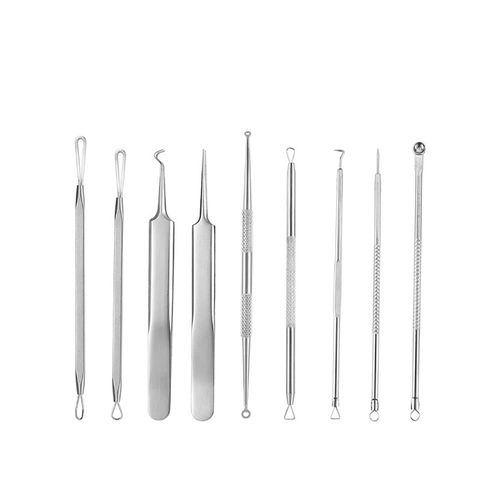 VOANZO 9 Pcs Blackhead Pimple Press Remover Tool Set Nose Face Skin Removal Tool