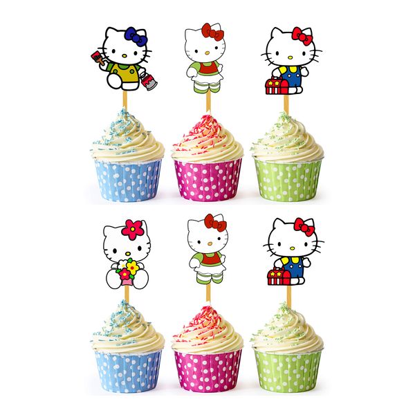 Endless Choices 24x Kitty Cupcake Toppers – Strong Picks Happy Birthday Décor, Cupcake Decorations for Kids Birthdays