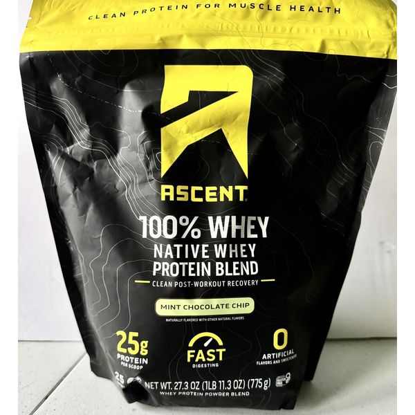 Ascent 100% Native Whey Protein Mint Chocolate Chip Powder  1lb 11.3 Exp 03/2025