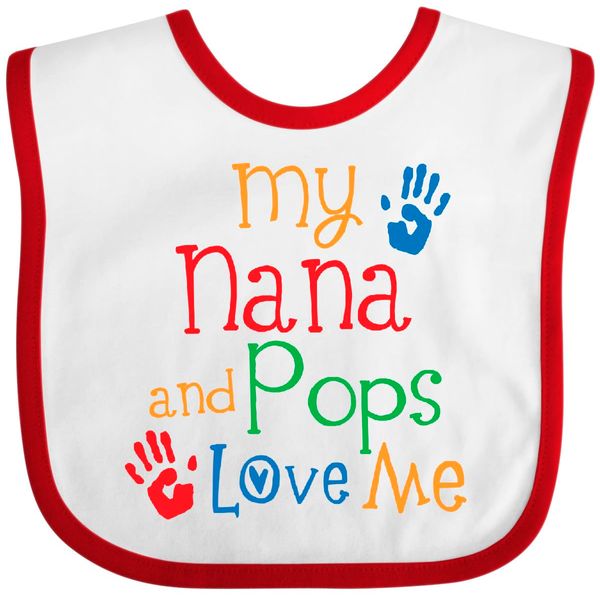 inktastic Nana and Pops Love Me Grandson Granddaughter Baby Bib White and Red 42e67