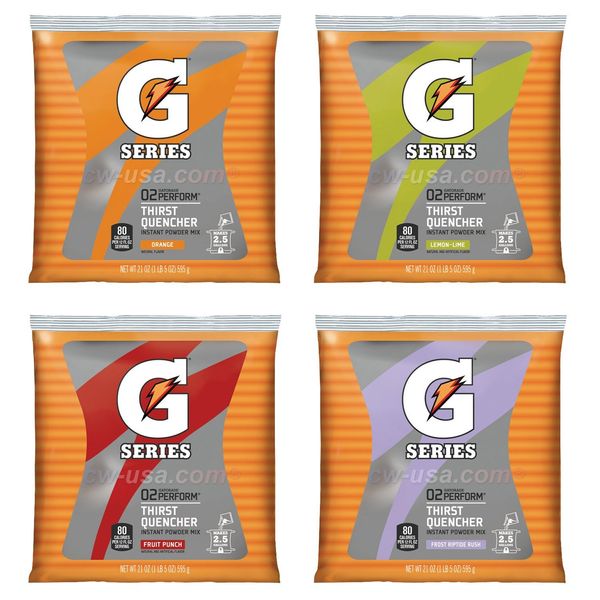 Gatorade - 3944 Powder Variety Pack (Lemon-Lime, Orange, Fruit Punch, Riptide Rush), 21-Ounce Pouches (Pack of 32)