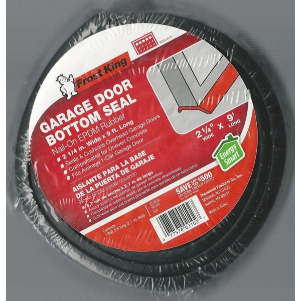 FROST KING GARAGE DOOR BOTTOM SEAL 9 ft. RUBBER WEATHERSEAL w/ NAILS