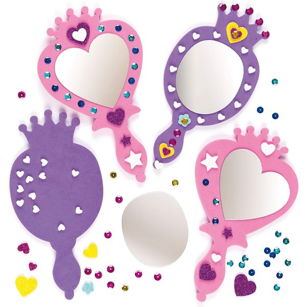 Baker Ross ET595 Princess Mirror Kits, Pack of 4 - Kids Arts and Crafts Kits, Foam Crafts Kits