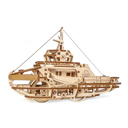 UGEARS Tugboat 3D Mechanical Wooden Model for Self Assembling, DIY, Brainteaser