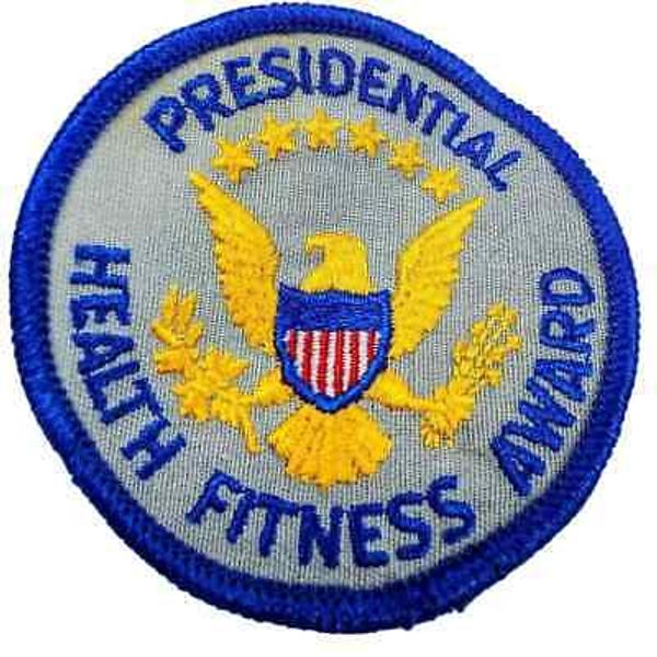 Presidential Health Fitness Award Embroidered Iron On Patch Grey Blue Lion Vtg