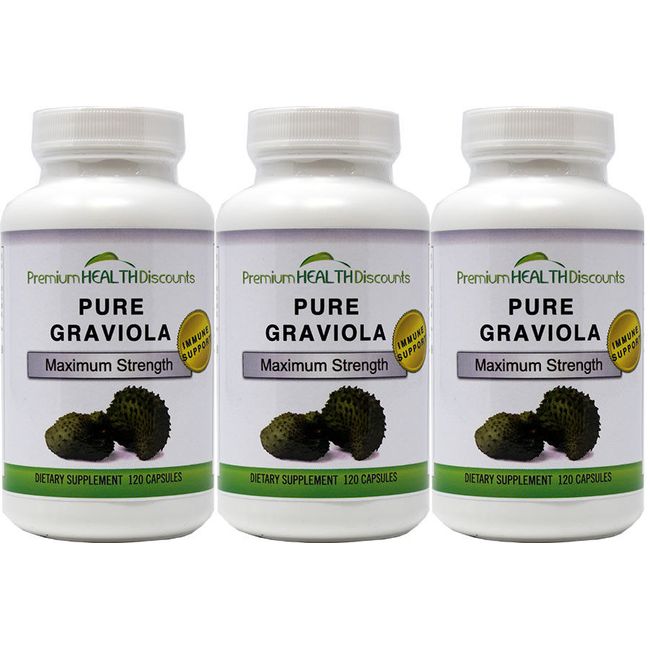 PREMIUM Graviola Sour Sop Capsules (1000mg per serving - 3Pk- 120 count bottle)