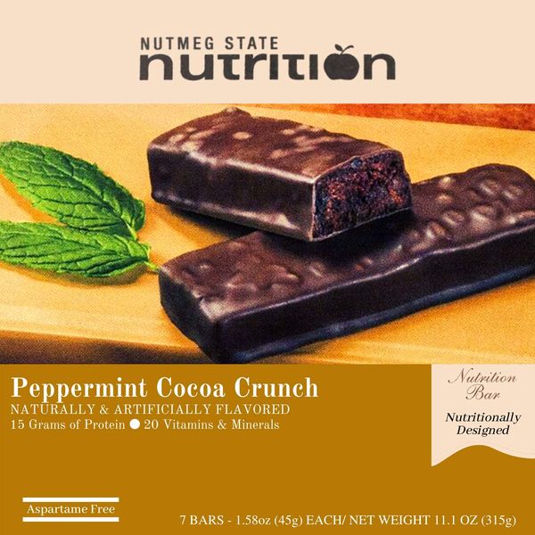 Nutmeg State Nutrition High Protein Snack and Meal Replacement Bar / Diet Bars - Peppermint Cocoa Crunch (7ct) - Trans Fat Free, Aspartame Free, Kosher, High Fiber