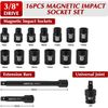 16PCS 3/8" Drive Magnetic Impact Socket Set 7-19mm 6Point Cr-Mo & Extension Bar