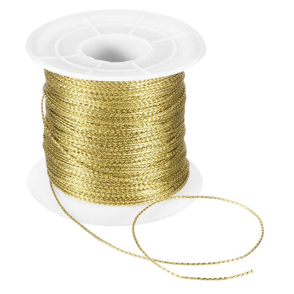 sourcing map Metallic Cord,1mmx100m Light Gold Ornaments Strings Metallic Non Stretch Thread Tinsel Rope Christmas Ribbon for Gift Wrapping,Jewelry Making, DIY Crafts