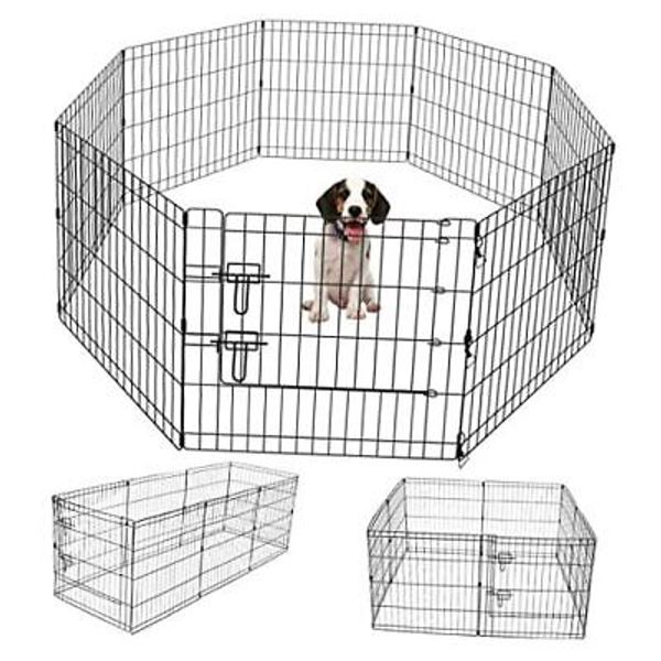 Pet Playpen Puppy Playpen Kennels Dog Fence Exercise Pen Gate Black 24''x24''