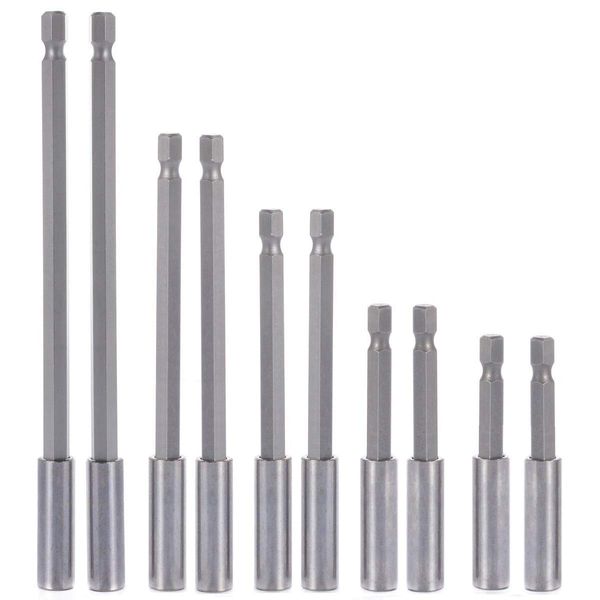 QISF 10-Pieces 1/4" Hex Shank Magnetic Screwdrivers Bit Extension Holder Socket Drill Quick Change Bar for Screws, Nuts, and Any Drill or Handheld Driver (2", 2.3", 3", 4", 6")