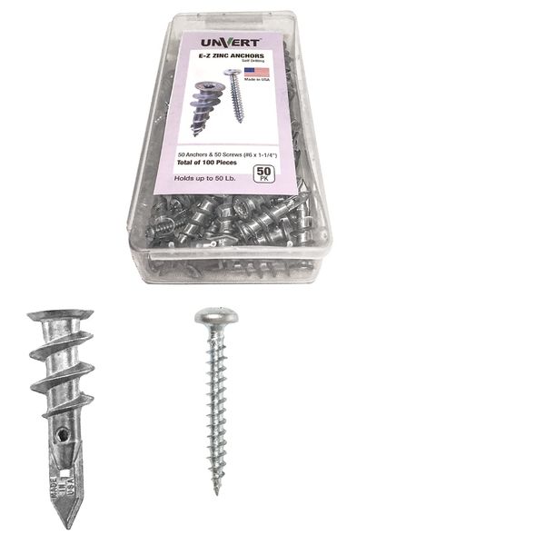 E-Z Ancor kit, 50 Zinc Self Drilling Drywall Anchors with 50 Phillip Screws #8 x 1-1/4" #EKZ050