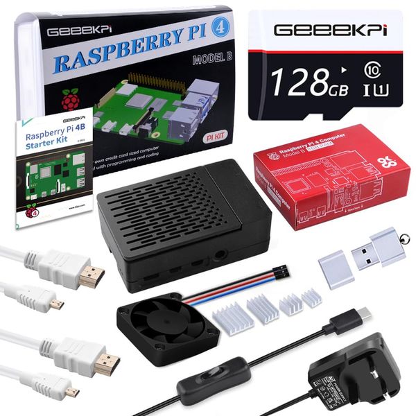 GeeekPi Raspberry Pi 4 8GB Starter Kit - 128GB Edition, Raspberry Pi 4 Case with PWM Fan, Raspberry Pi 5V 3.6A Power Supply with ON/Off Switch, HDMI Cable for Raspberry Pi 4B (8GB RAM)