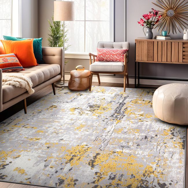 Rugshop Rugs for Bedroom Distressed Modern Abstract Yellow Living Room Rugs 5x7