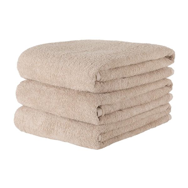 Bath Towel #S201 Thin 100% Cotton 752 Momme 23.6 x 47.2 inches (60 x 120 cm), Set of 3, Sand