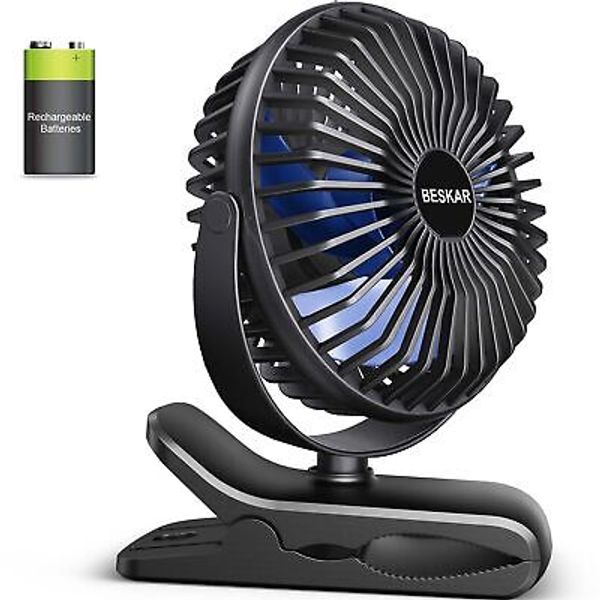 Portable Clip on Fan Rechargeable, 4 Speeds Small Battery Operated Fan, USB D...