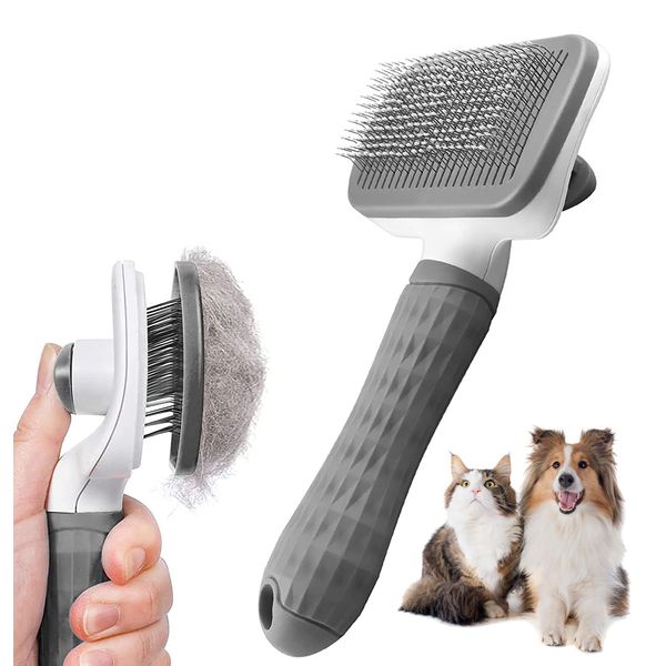 Caseeto Pet Brush for Dogs, Cat Brush, Shiba Inu, Pin Brush, Round Pin Brush, Hair Loss, Dead Hair Removal, Cleaning Brush, Grooming and Care, For Small and Medium and Large Dogs, Cats, Short Hair, Long Hair, Gently Massage, Anti-Slip