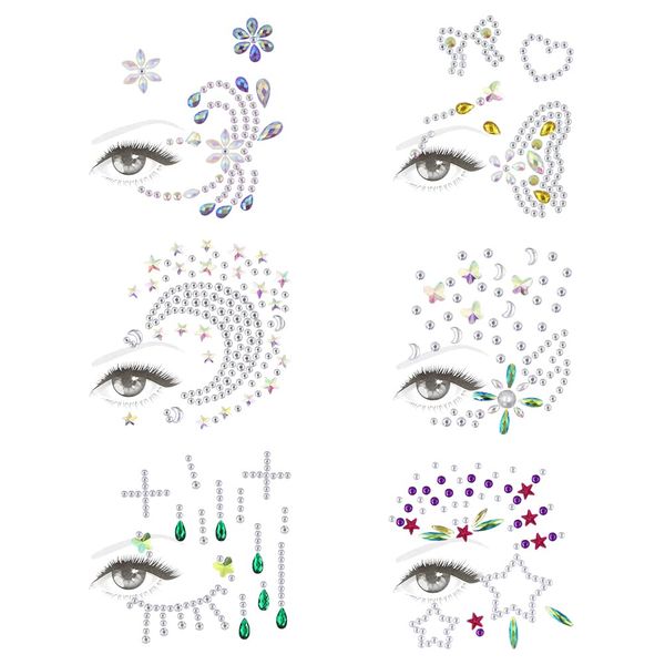 6 Pcs Face Gems,Crystal Half Face Jewelry Sticker Glitter Rhinestone Festival Gems Temporary Tattoo Forehead Eyebrow Decoration for Women Kids Eyes Body Make Up Christmas Halloween Summer Party