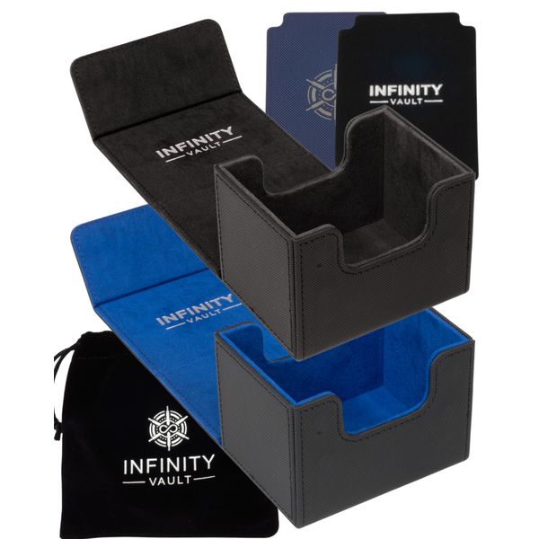 Infinity Vault 100 Card Deck Box Battle Pack - 2 Pack - MTG Deck Box Commander Friendly - Protect 200+ Double Sleeved Cards - Designed for MTG Commander Deck Box - Sidewinder Deck Box (Black & Blue)