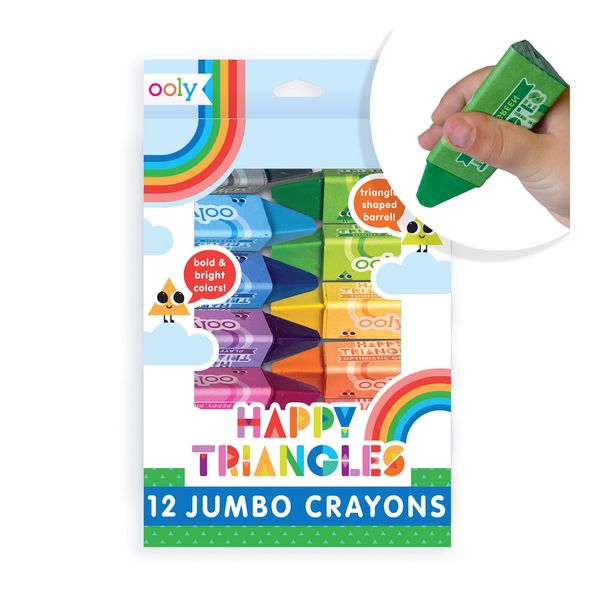 Ooly Jumbo Triangle Crayons for Toddlers [Set of 12], Toddler Crayons Ages 1-3, No Roll Crayons, Triangle Shaped Crayons are Easy to Hold Crayons