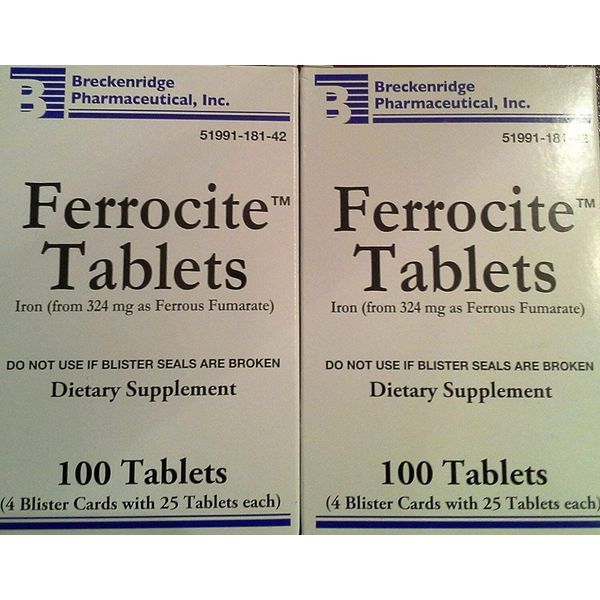 Breckenridge Pharma Ferrocite Iron Dietary Supplement Blood Health 100ct 2 Pack