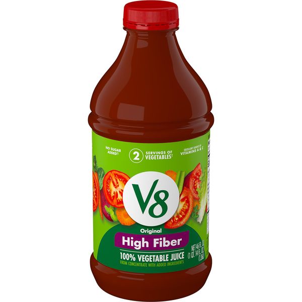 V8 High Fiber 100% Vegetable Juice, 46 fl oz Bottle (Pack of 6)