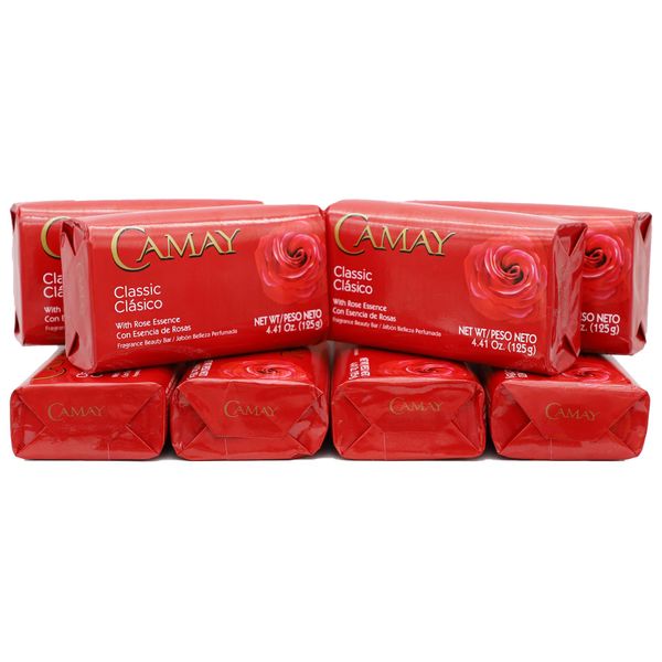 Camay Classic Bar Soap, Rose Essence, 8-Pack of 4.41 Oz Each Soap, 8 Bar Soaps.