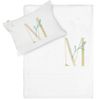 Personalised Gold Initial White Bath Towel & Makeup Wash Bag Embroidered Leaf Design Gift Set