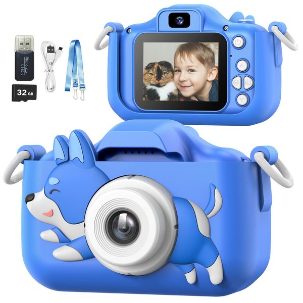 Mgaolo Kids Camera Toys for 3-12 Years Old Boys Girls Children,Portable Child Digital Video Camera with Silicone Cover, Christmas Birthday Gifts for Toddler Age 3 4 5 6 7 8 9 (Dog Blue)