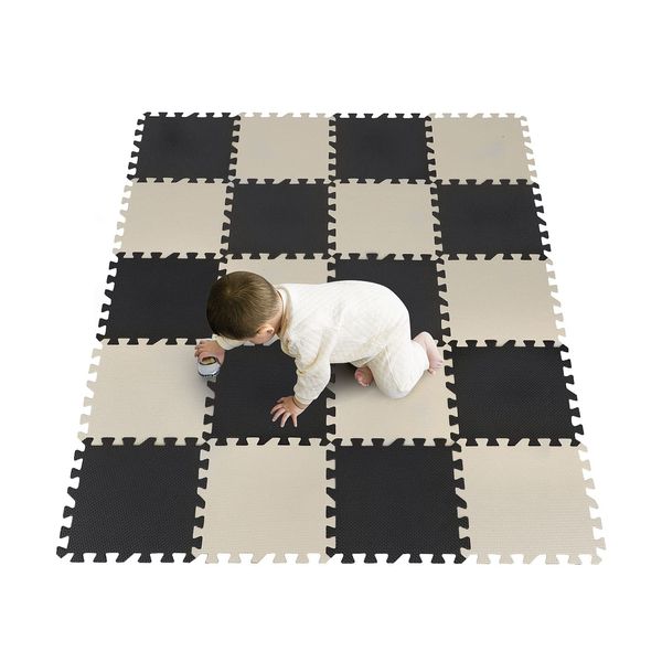 Holdfiturn 20Pcs Foam Play Mat 30x30cm EVA Foam Baby Play Mats Thick Soft Floor Interlocking Mat Gray Beige Foam Floor Puzzle Mat for Children's Play and Crawl (White and Black)