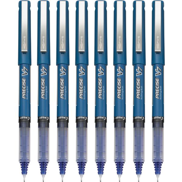 Pilot, Precise V7, Capped Liquid Ink Rolling Ball Pens, Fine Point 0.7 mm, Blue, Pack of 8