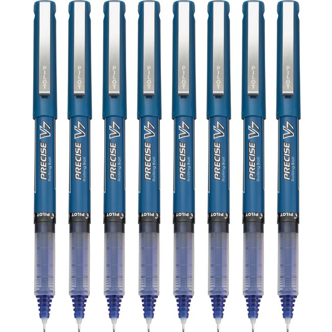 Pilot, Precise V7, Capped Liquid Ink Rolling Ball Pens, Fine Point 0.7 mm, Blue, Pack of 8