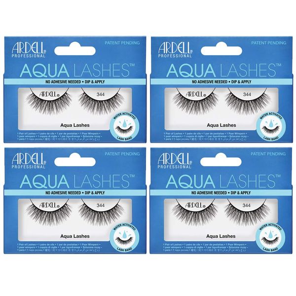 Ardell Aqua False Strip Lashes 344, Water Activated Fake Lashes, No Lash Glue Required, 4 Pack