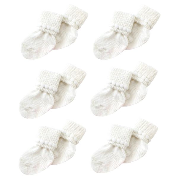 Nurses Choice White Newborn Baby Socks Includes 6 Pairs of Unisex Cotton Socks