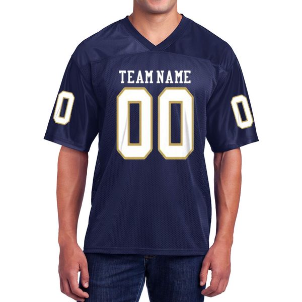 Custom Football Replica Team Jersey (XXXX-Large, Navy - White, Vegas Gold Font)