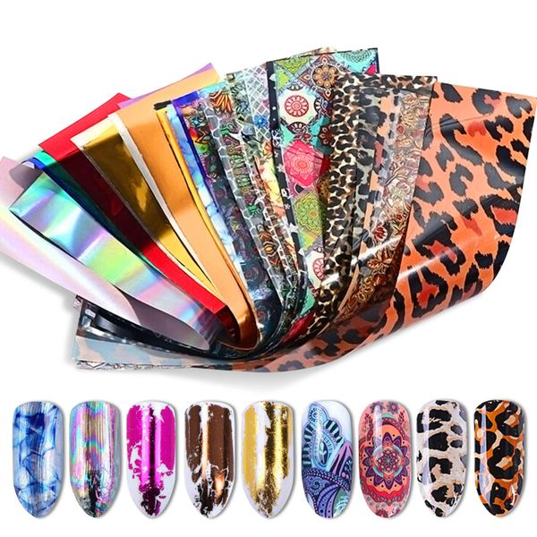 50 x Nail Foils - Mixed Nail Art Transfer Foil Wraps Decal Glitter Stickers(Only The Stickers, Glue is not included.)