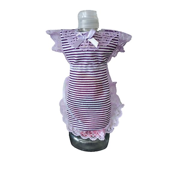 Purple Stripe Print Apron Coverup Pancake Syrup Catsup Dish Soap Bottle Fun Gift