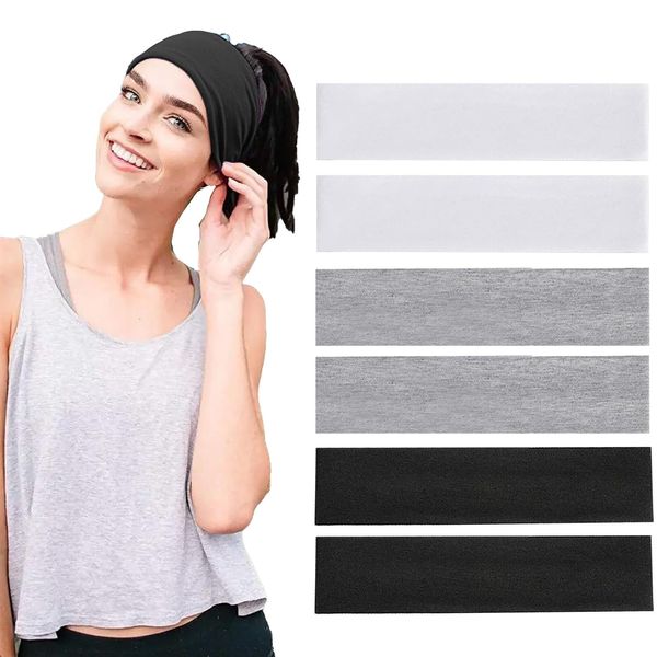 6 Stück Haarband,Yoga Headbands,Schwarz Weiß Grau Yoga HeadbandsStretchy,Cotton Kopf Bande,Sport Stirnband Damen,Tennis Kopfband,Weich und rutschfest,für Sport,Yoga, Fitness, Laufen,Workout