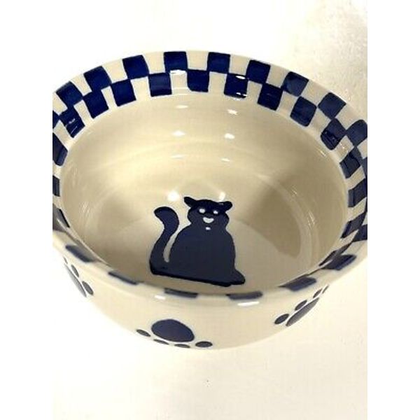 Castlemere Cat Food Bowl Blue & Cream Water Dish Stoneware Pet Container