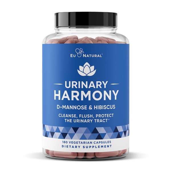 Urinary Harmony D-Mannose Supplement – Urinary Tract Health for Women – Potent Clinical-Strength Formula with D-Mannose and Hibiscus Cleanses and Flushes the Urinary System – 180 Fast-Acting Capsules