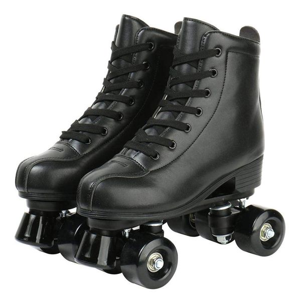 XUDREZ Roller Skates, Double-Row Roller Skates for Unisex, Roller Skates PU Leather High-top Roller Skates Four-Wheel Roller Skates Shiny Roller Skates (Black Wheel,Women's 8.5 / Men's 7)