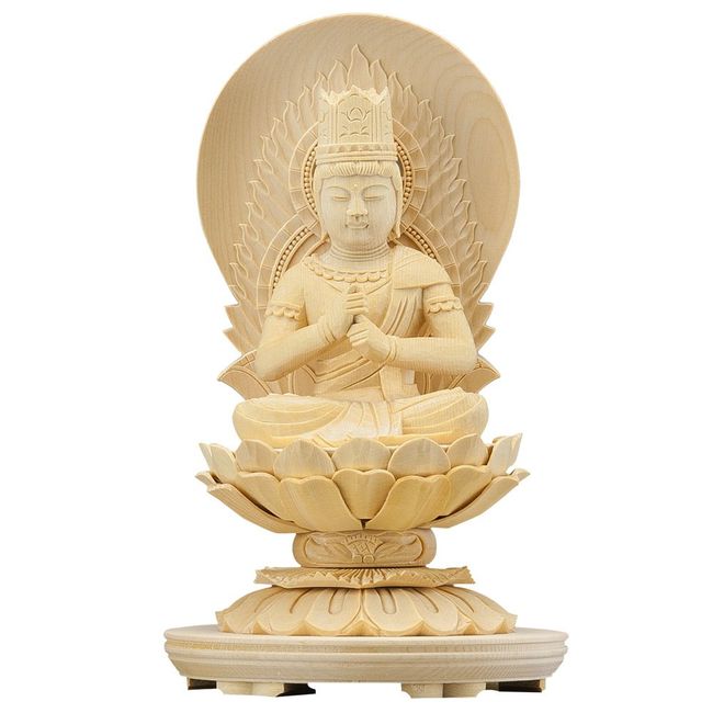 Butsudanya Takita Shoten Buddha Statue Supervised by "Hokari Koudo", Dainichi Nyorai (Shingon Sect of Buddhism), White Wood, 2 inch (Height 17.8 cm x Width 9.2 cm) ◆ Honzon Buddha Statue for Buddhist Altar, Wood Carving (Certificate issued by Takita Shote