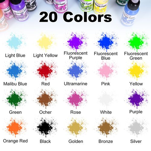 FansArriche Airbrush Paint, 20 Colours Water-based Air brush Paint Kit, Opaque & Neon Colours, Premium Airbrush Paint Set for Beginners, Artists, DIY Projects, 30ml/Bottle