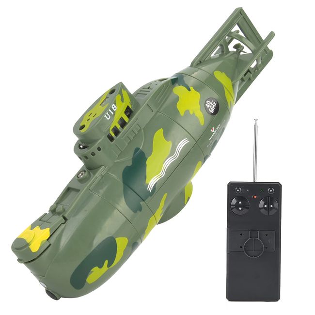 Naroote Mini RC Submarine Toy, Remote Control Submarine, Mini Simulation Military Remote Control 6 Channel Submarine Toy Model (Green)