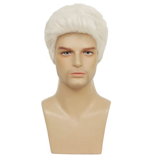Swiking Mens White Wig Short Straight Natural Old Men Realistic Layered Hair Wig Daily Cosplay Replacement Wig (White)